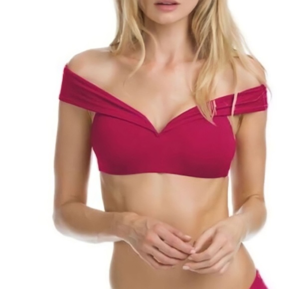 Becca Socialite Off Shoulder Bikini Top in Raspberry - Picture 3 of 6